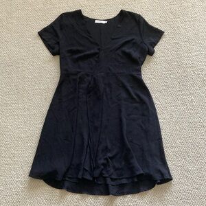 Lush Black Wrap Dress Midi Size Large V-Neck Flow Knee Length LBD Like New